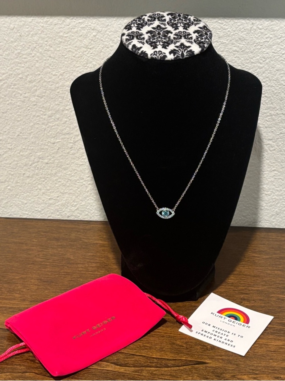 Kurt Geiger Silver Necklace with Blue and Turquoise Evil Eye Pendant